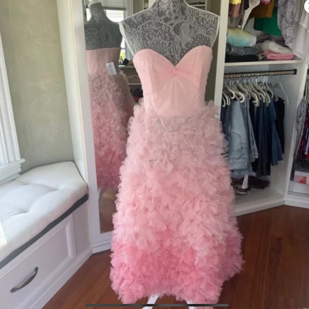 NWT $895 Marchesa Notti Ombre Textured tulle Tea length gown- Pink ombré size 6